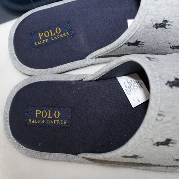 NIB POLO RALPH‎ LAUREN MEN\'S SCUFF SLIPPERS GRAY